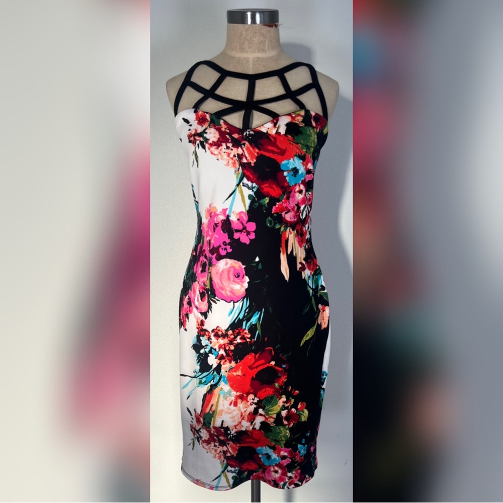 Venus Multicolored Floral Strappy Pencil Dress